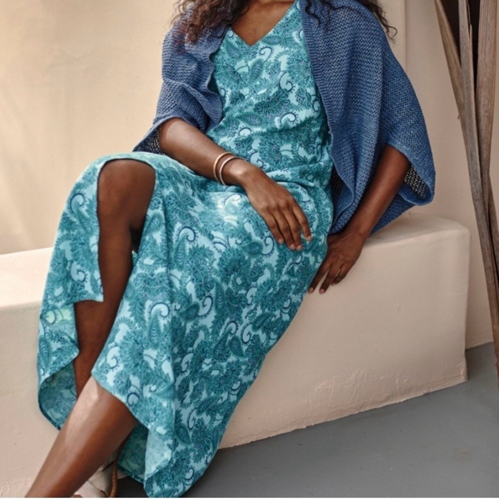 Paisley V-Neck Teal Maxi Dress